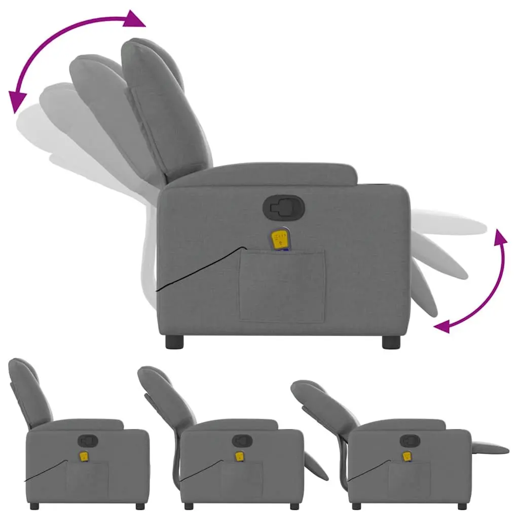 Massage Recliner Chair Grey Fabric Manual Reclining Armchair Vibration Massage