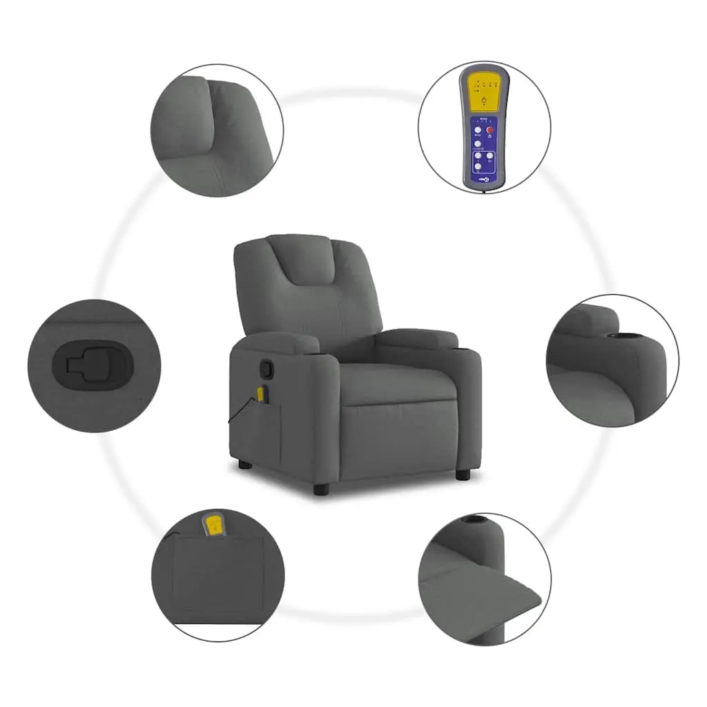 Massage Recliner Chair Grey Fabric Manual Reclining Armchair Vibration Massage