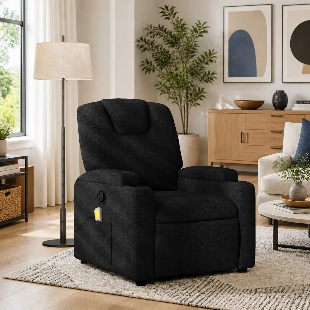 Massage Recliner Chair Black Fabric Manual Reclining Armchair with 6 Massage Points