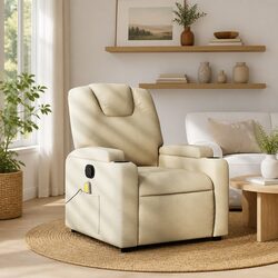 Cream Fabric Massage Recliner Chair with Manual Adjustments