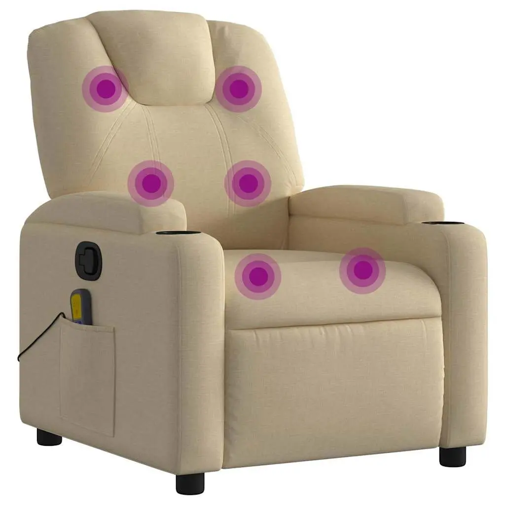 Adjustable Manual Massage Recliner Chair Cream Fabric 6 Massage Points