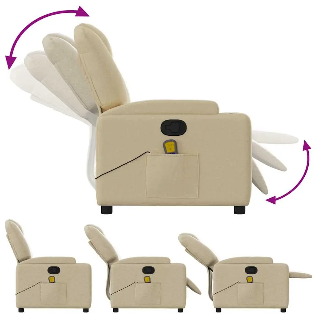 Adjustable Manual Massage Recliner Chair Cream Fabric 6 Massage Points