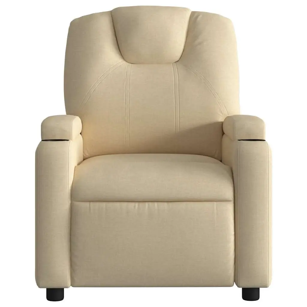 Adjustable Manual Massage Recliner Chair Cream Fabric 6 Massage Points