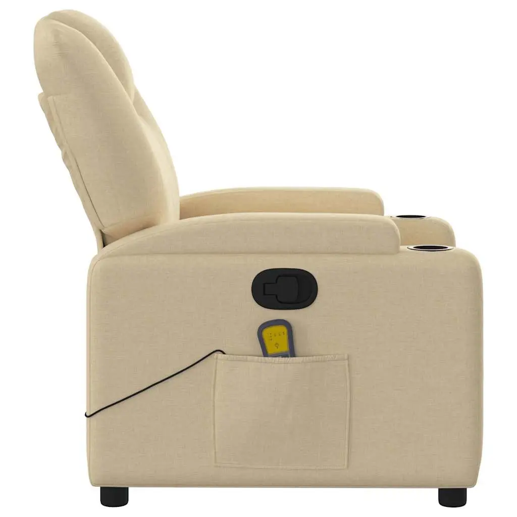 Adjustable Manual Massage Recliner Chair Cream Fabric 6 Massage Points