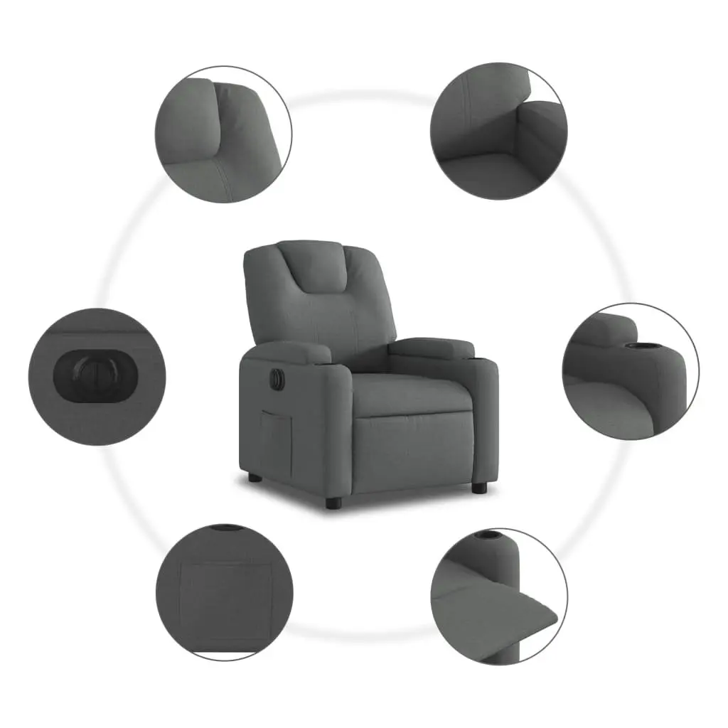 Electric Recliner Chair Grey Fabric 135 Degrees Automatic Backrest Footrest
