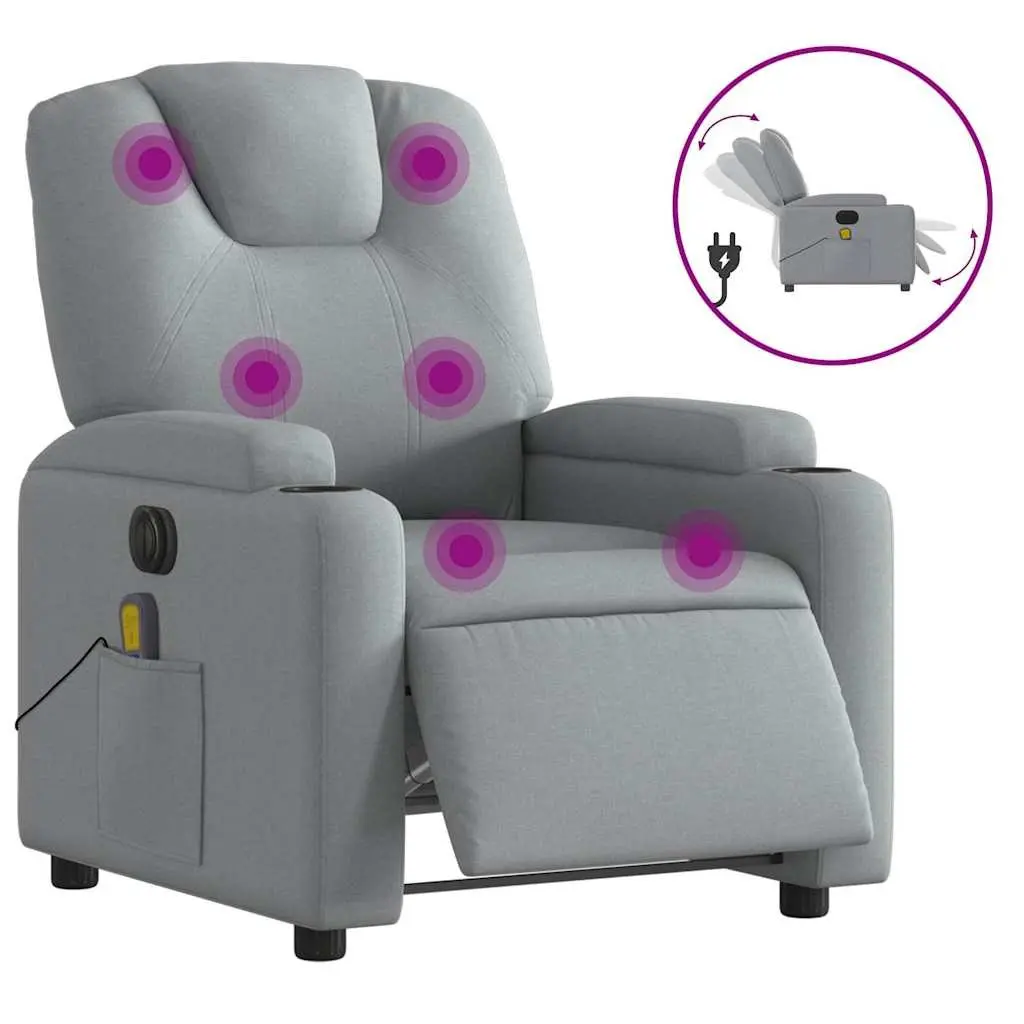 Electric Massage Recliner Chair Grey Fabric 135 Degrees Adjustable USB Power