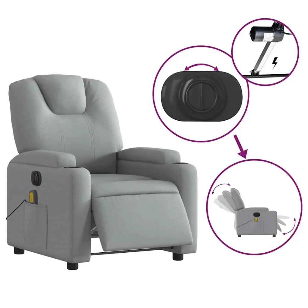 Electric Massage Recliner Chair Grey Fabric 135 Degrees Adjustable USB Power