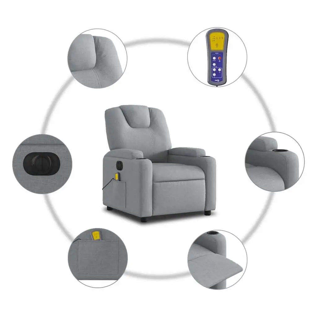 Electric Massage Recliner Chair Grey Fabric 135 Degrees Adjustable USB Power