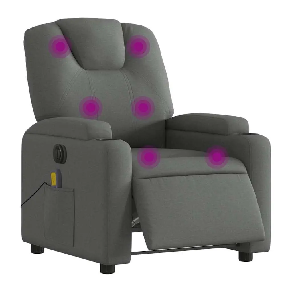 Electric Massage Recliner Chair Grey Fabric 135 Degrees Wood and Metal