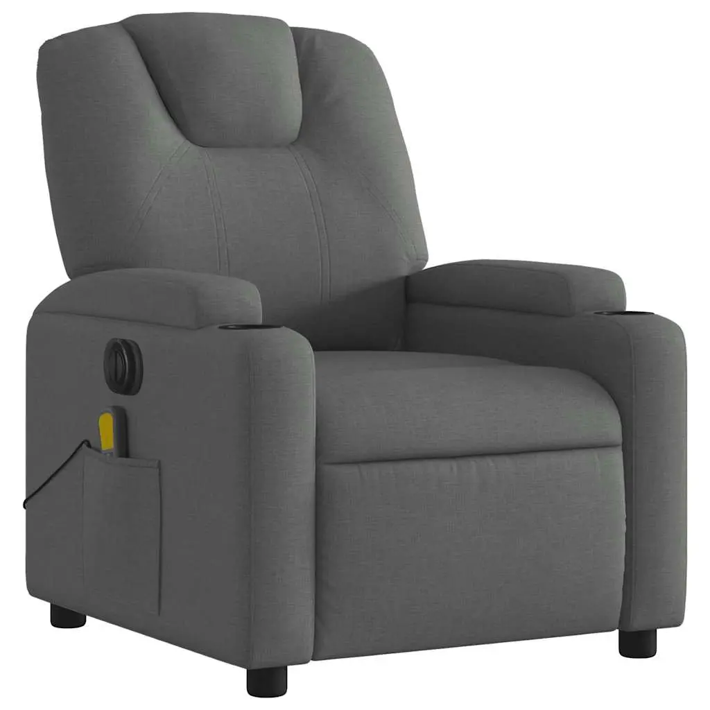 Electric Massage Recliner Chair Grey Fabric 135 Degrees Wood and Metal