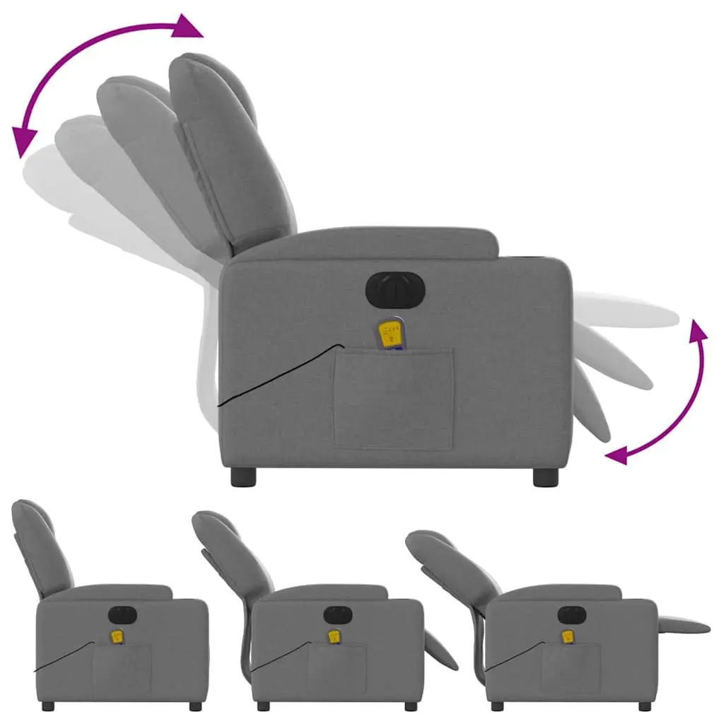 Electric Massage Recliner Chair Grey Fabric 135 Degrees Wood and Metal