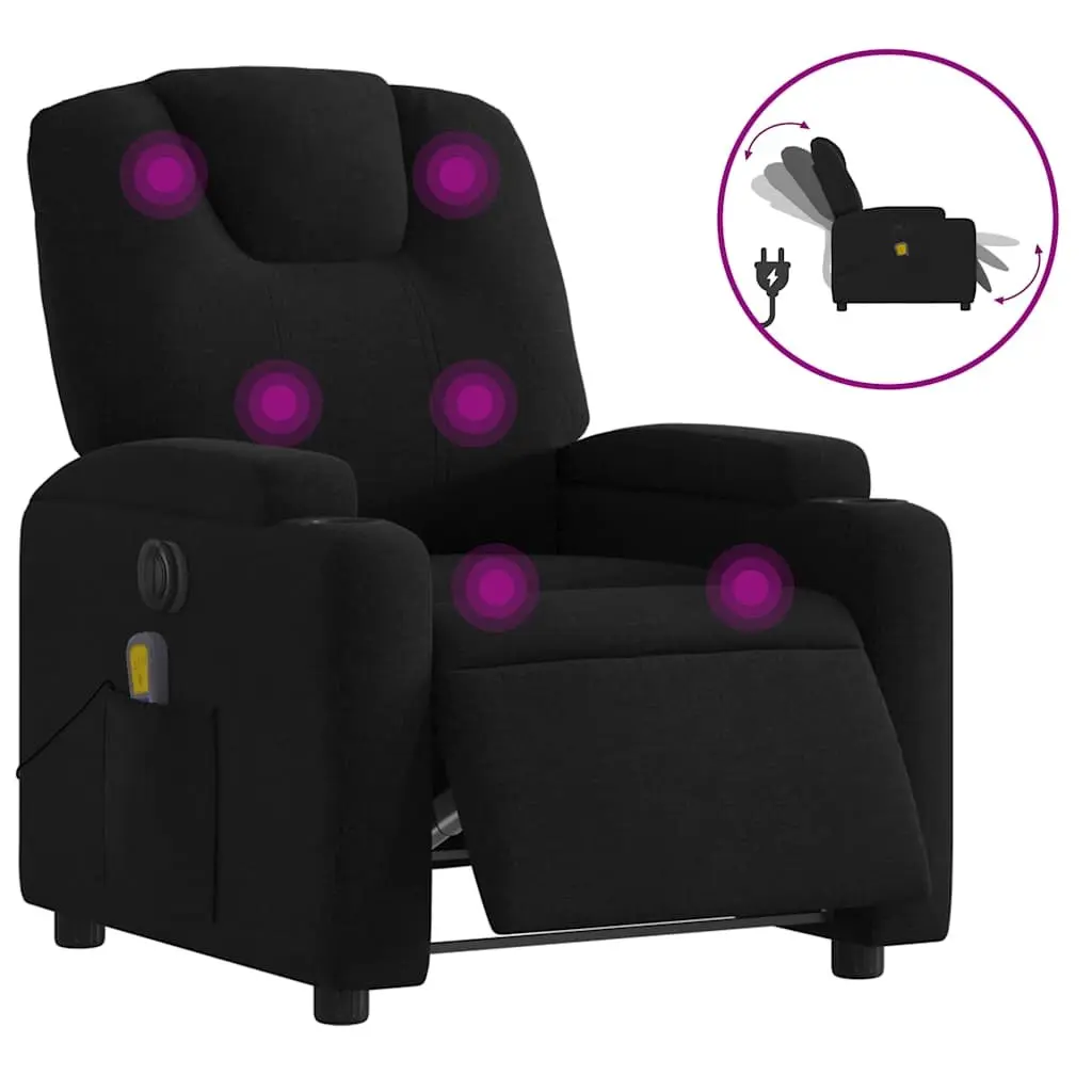 Electric Massage Recliner Chair Black Fabric Motorised Lounger with Footrest and Vibration