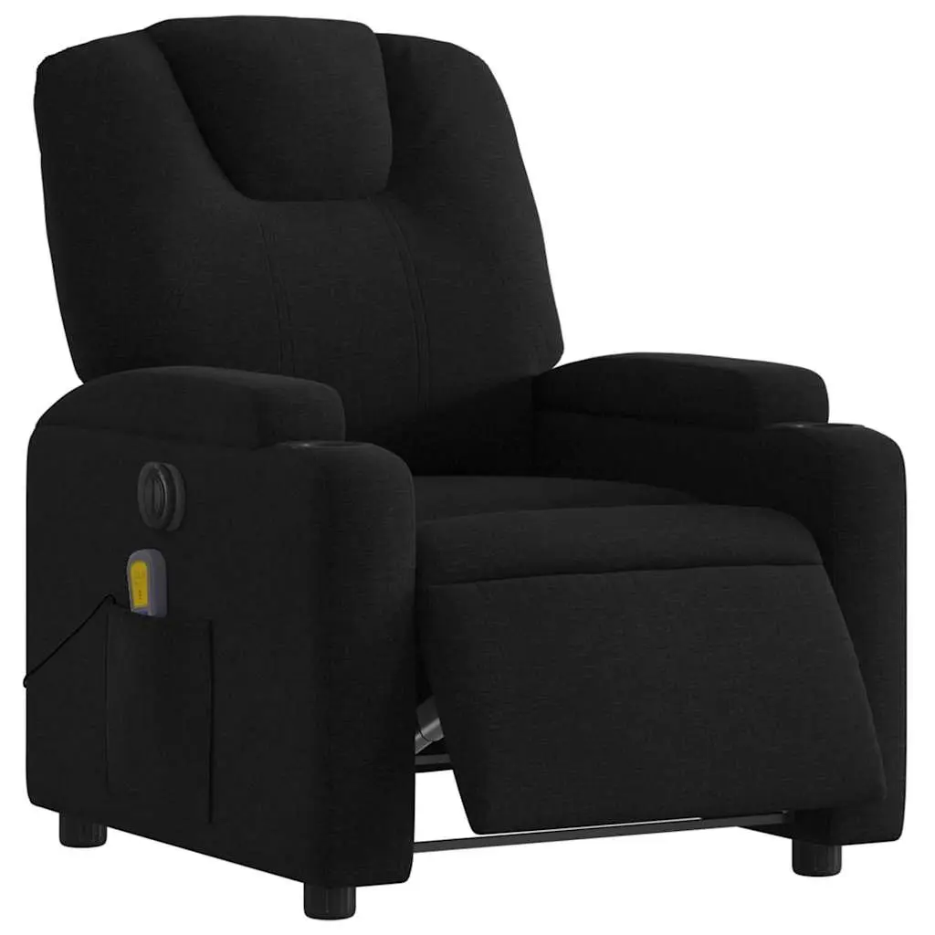 Electric Massage Recliner Chair Black Fabric Motorised Lounger with Footrest and Vibration