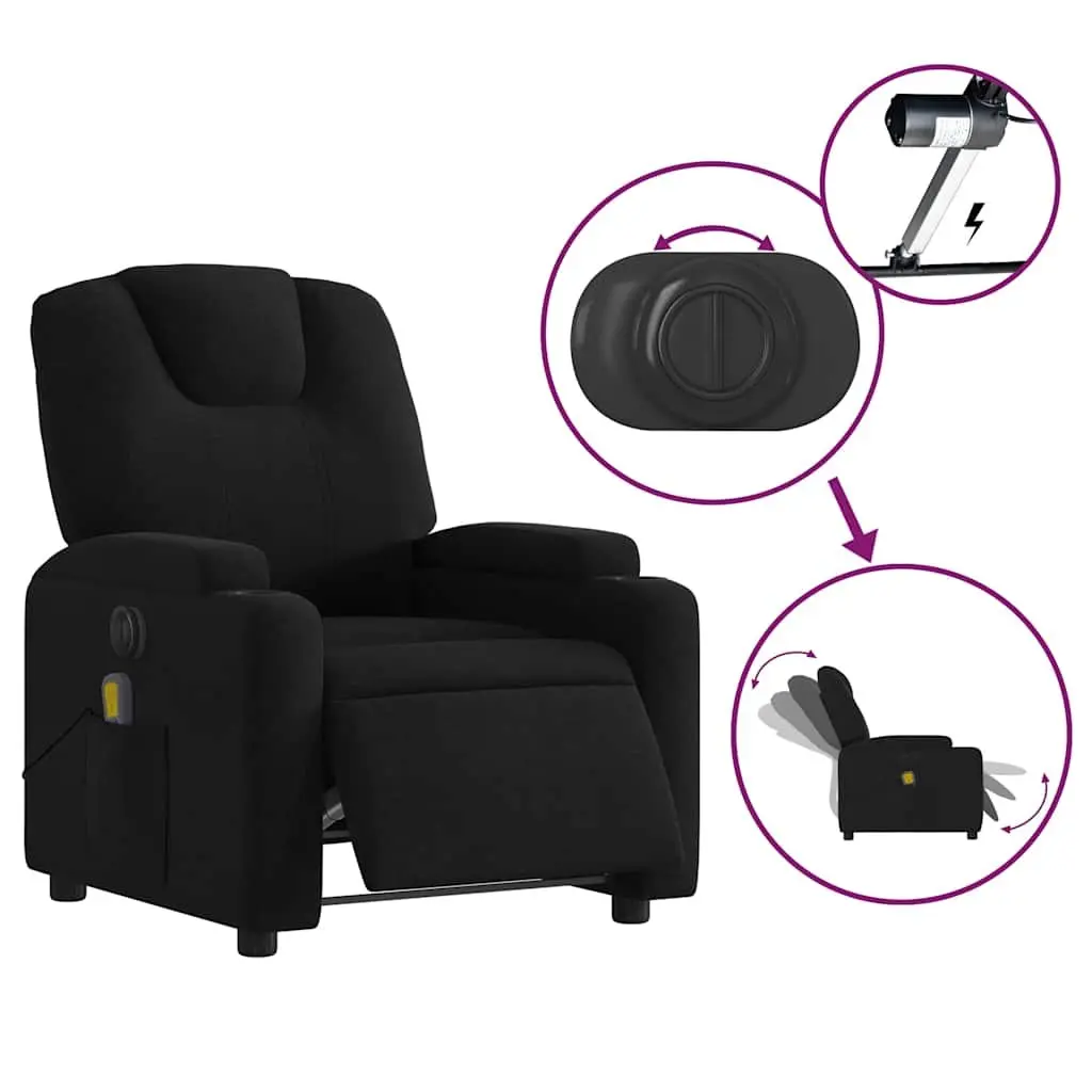 Electric Massage Recliner Chair Black Fabric Motorised Lounger with Footrest and Vibration