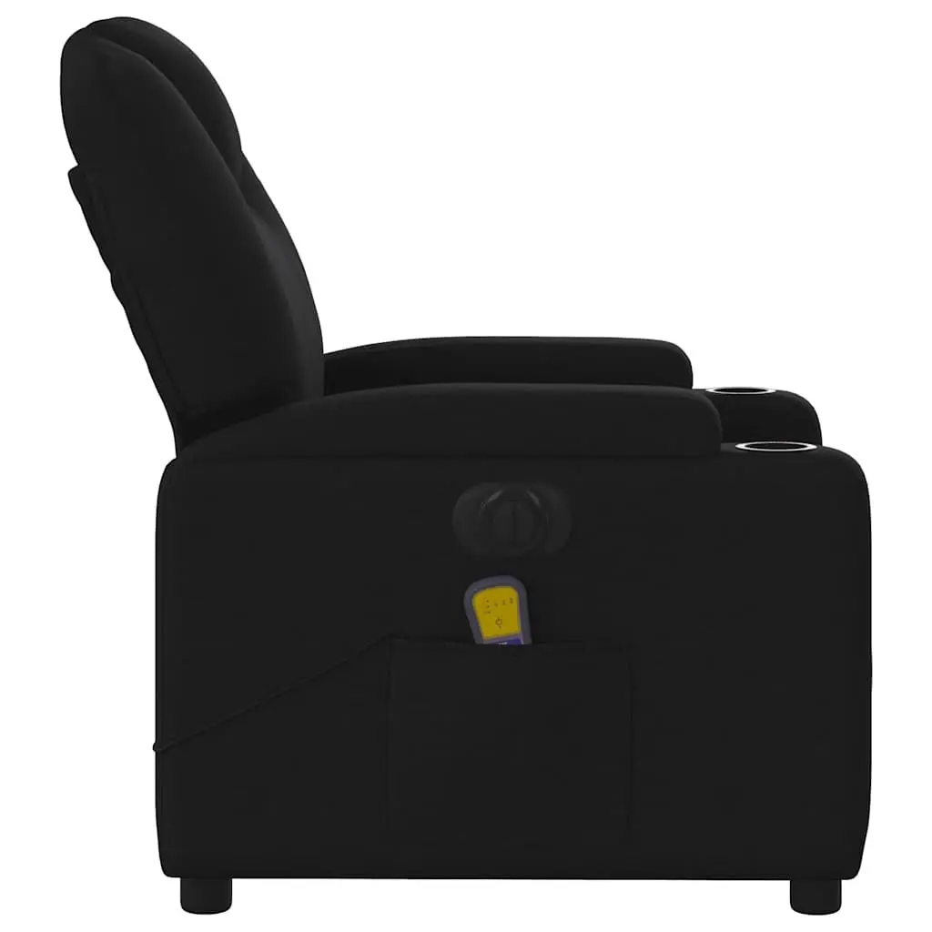 Electric Massage Recliner Chair Black Fabric Motorised Lounger with Footrest and Vibration