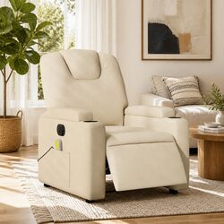 Cream Fabric Electric Massage Recliner Chair