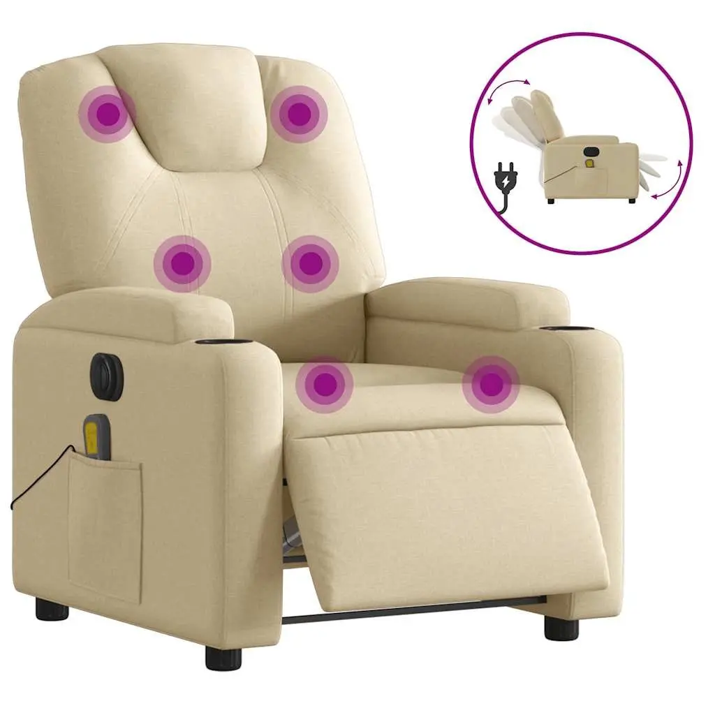 Electric Massage Recliner Chair Cream Fabric Adjustable Footrest