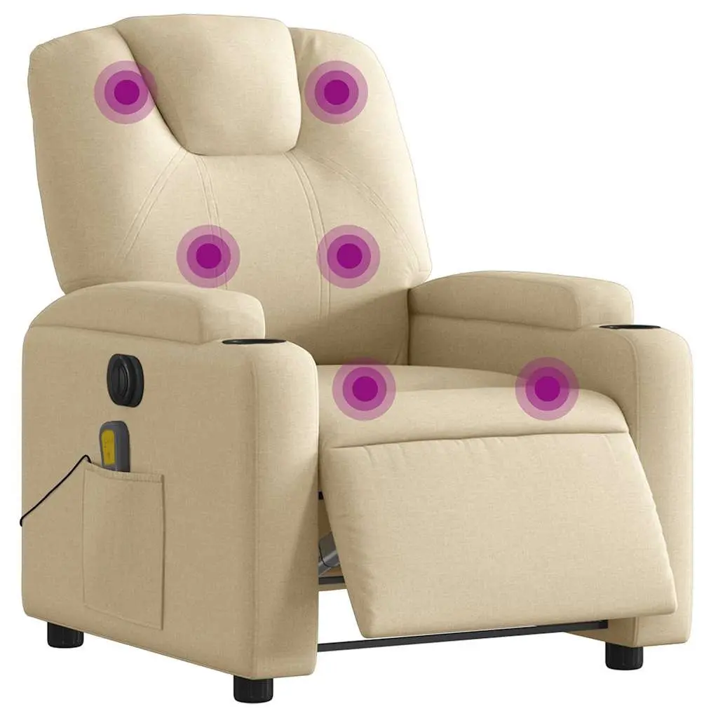 Electric Massage Recliner Chair Cream Fabric Adjustable Footrest