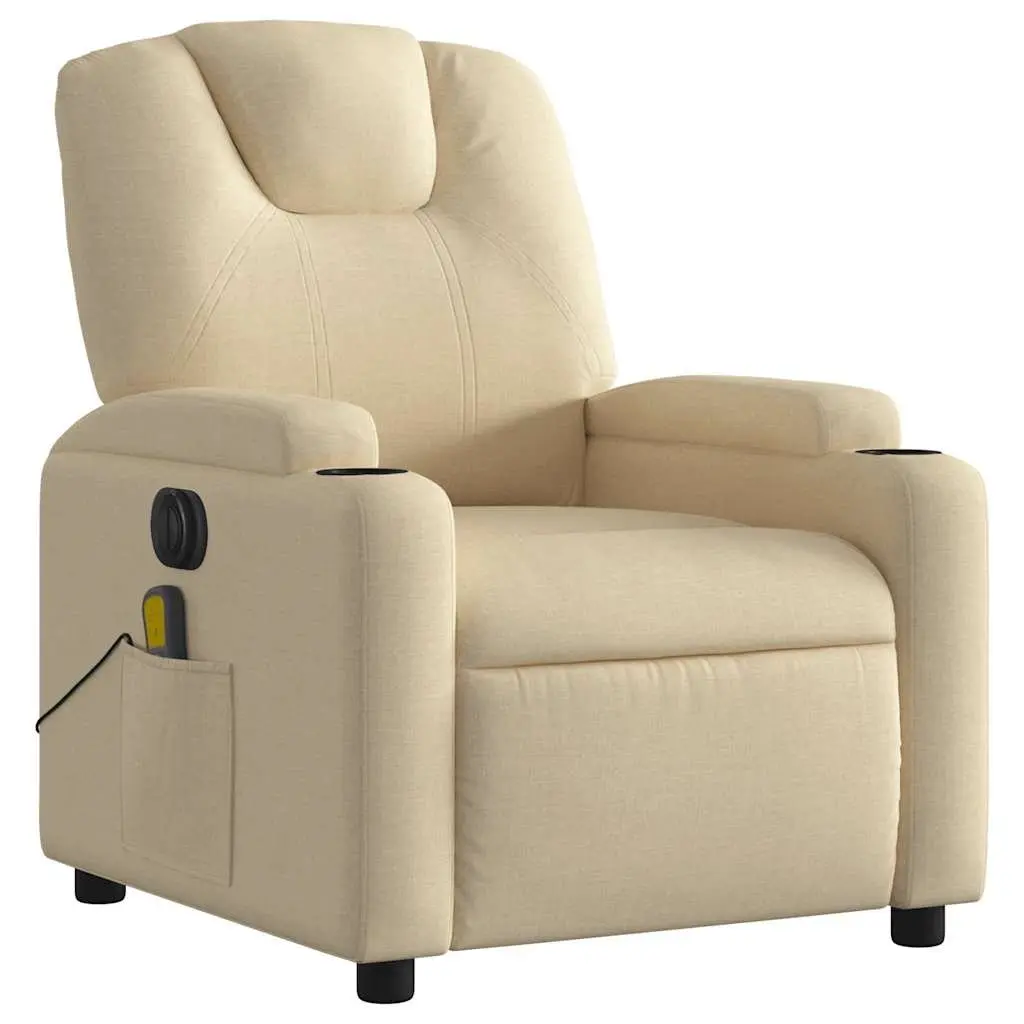 Electric Massage Recliner Chair Cream Fabric Adjustable Footrest