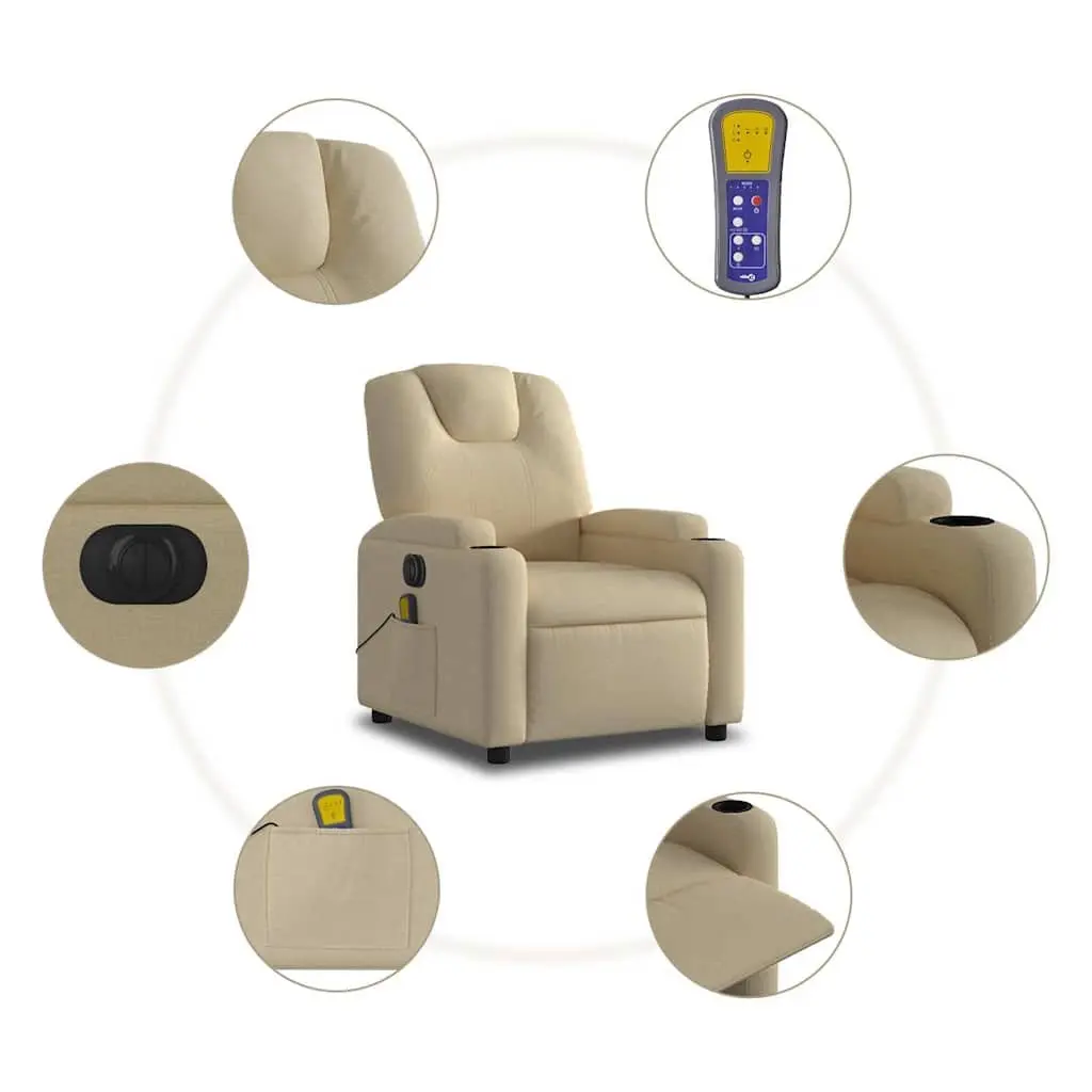 Electric Massage Recliner Chair Cream Fabric Adjustable Footrest