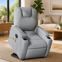 Comforting Grey Fabric Power Lift Massage Recliner