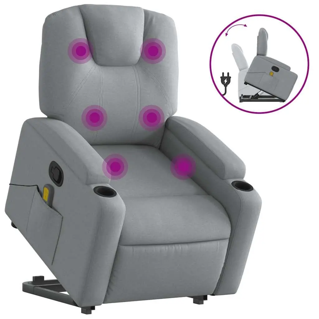 Electric Massage Recliner Chair Grey Fabric Power Lift Adjustable Armchair