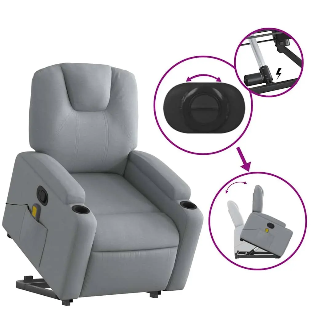 Electric Massage Recliner Chair Grey Fabric Power Lift Adjustable Armchair