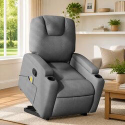 Grey Fabric Power Lift Massage Recliner Chair
