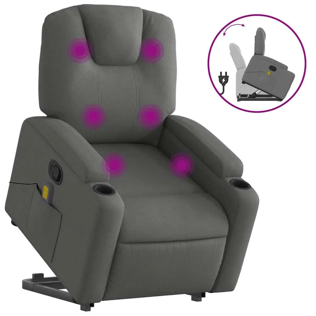 Electric Massage Recliner Chair Grey Fabric Power Lift Armchair