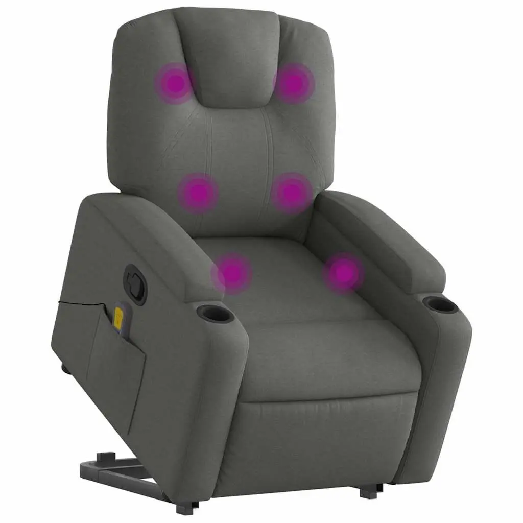 Electric Massage Recliner Chair Grey Fabric Power Lift Armchair