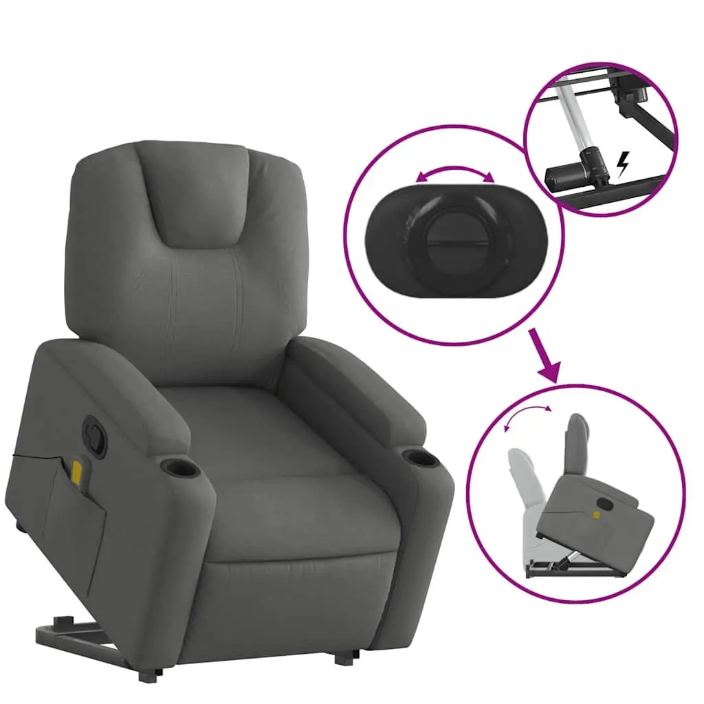 Electric Massage Recliner Chair Grey Fabric Power Lift Armchair