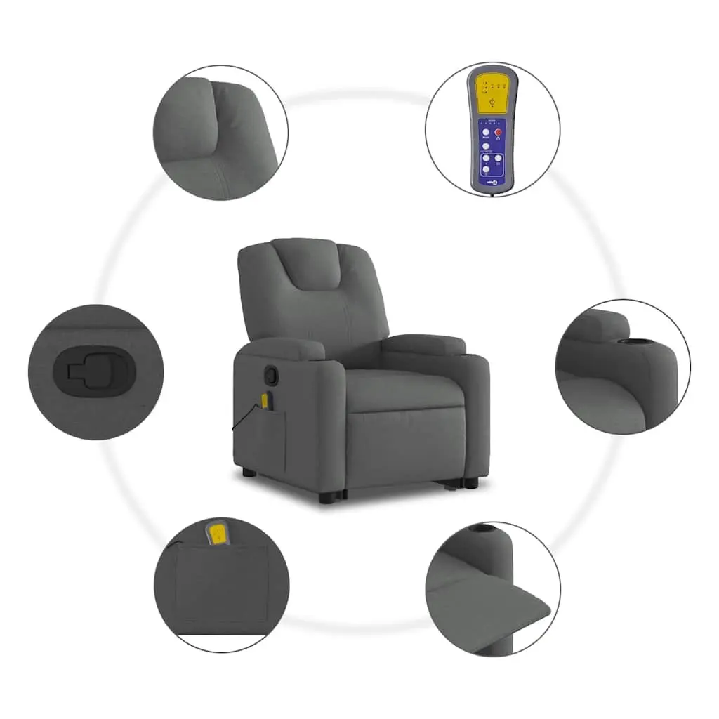 Electric Massage Recliner Chair Grey Fabric Power Lift Armchair