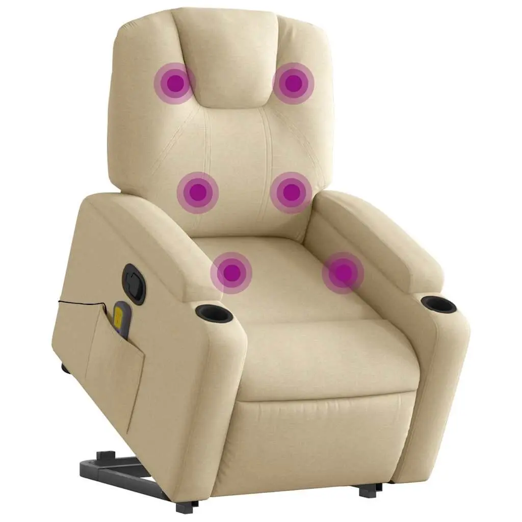 Electric Massage Recliner Chair Cream Fabric Power Lift 135 Degrees Vibration Massage