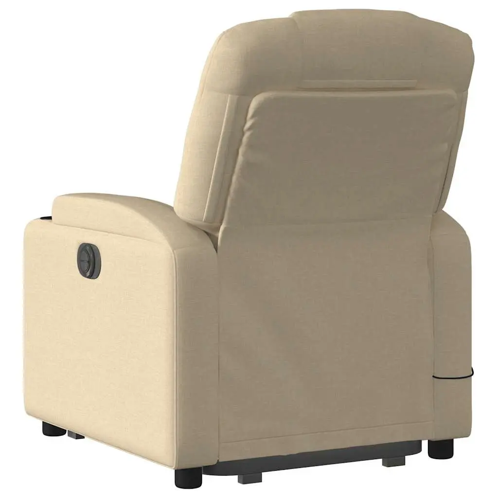 Electric Massage Recliner Chair Cream Fabric Power Lift 135 Degrees Vibration Massage
