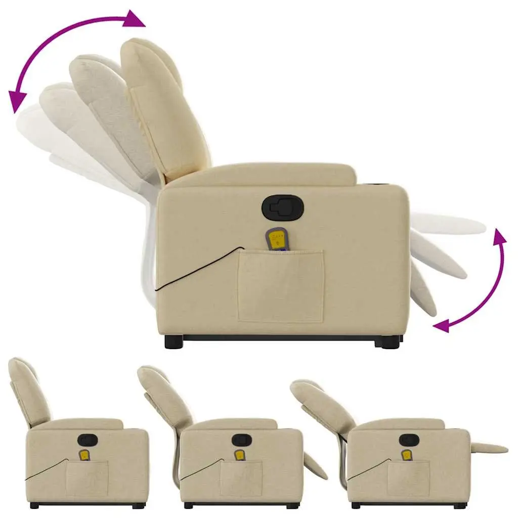 Electric Massage Recliner Chair Cream Fabric Power Lift 135 Degrees Vibration Massage