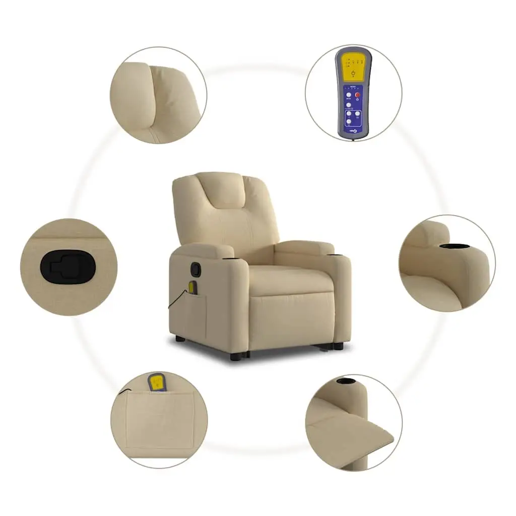 Electric Massage Recliner Chair Cream Fabric Power Lift 135 Degrees Vibration Massage