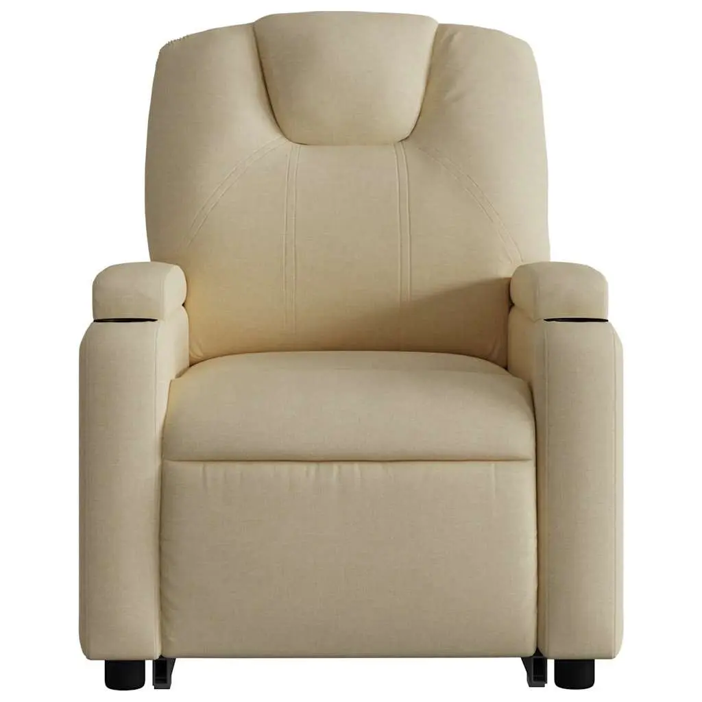 Electric Massage Recliner Chair Cream Fabric Power Lift 135 Degrees Vibration Massage