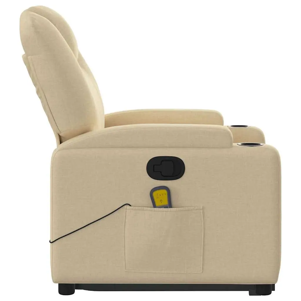 Electric Massage Recliner Chair Cream Fabric Power Lift 135 Degrees Vibration Massage