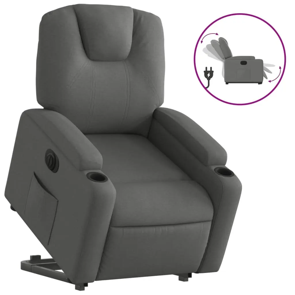 Electric Stand Up Recliner Chair Grey Fabric Power Lift Armchair
