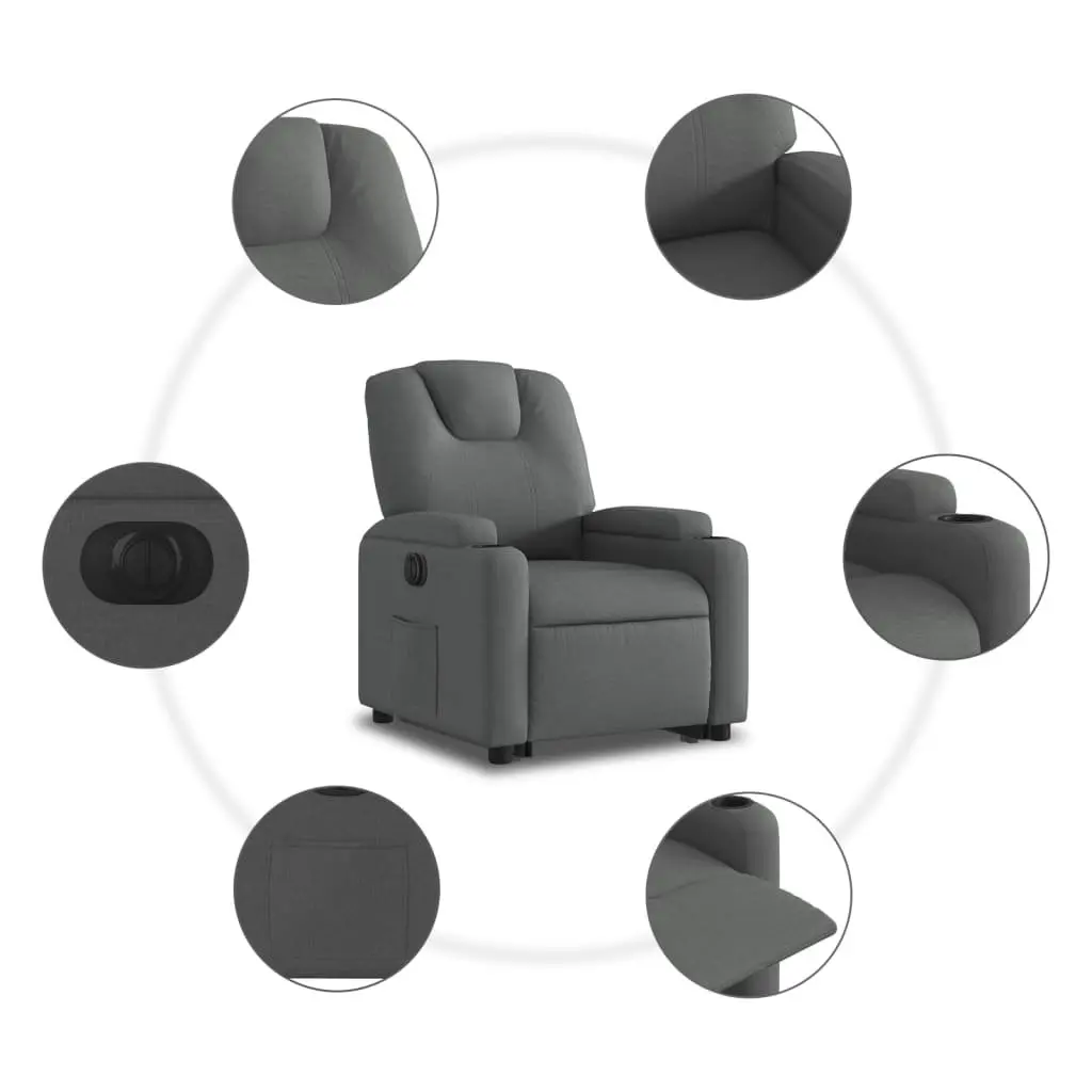 Electric Stand Up Recliner Chair Grey Fabric Power Lift Armchair