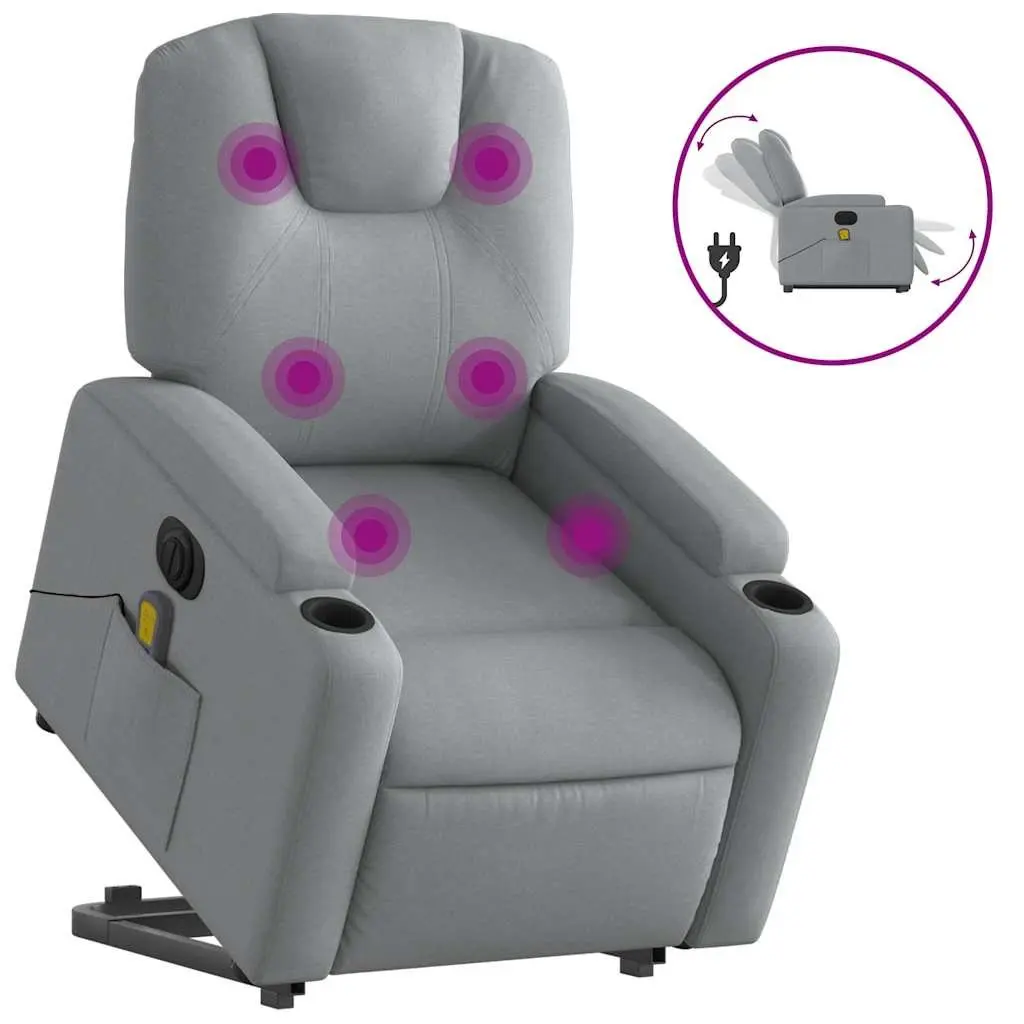 Electric Massage Recliner Chair Grey Fabric Power Lift Armchair