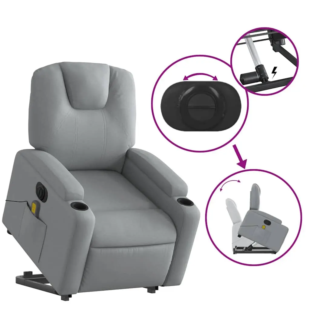 Electric Massage Recliner Chair Grey Fabric Power Lift Armchair