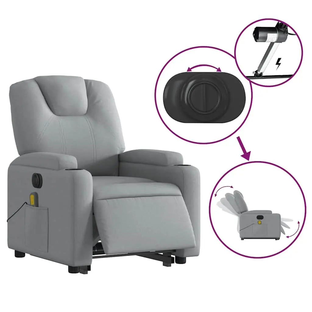 Electric Massage Recliner Chair Grey Fabric Power Lift Armchair