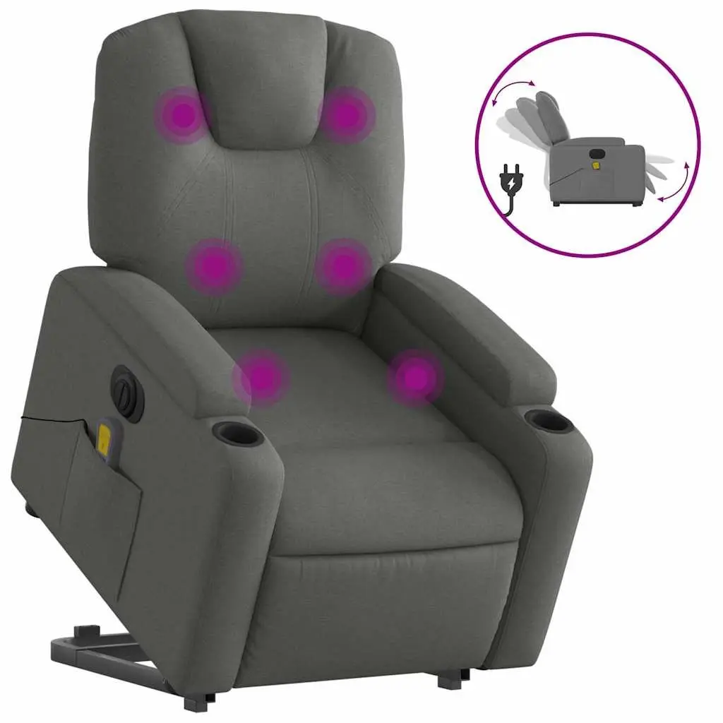 Electric Massage Recliner Chair Grey Fabric Power Lift Armchair