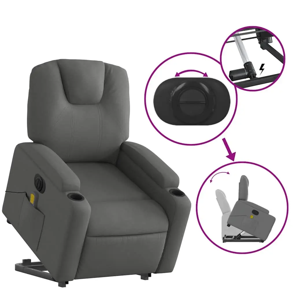 Electric Massage Recliner Chair Grey Fabric Power Lift Armchair