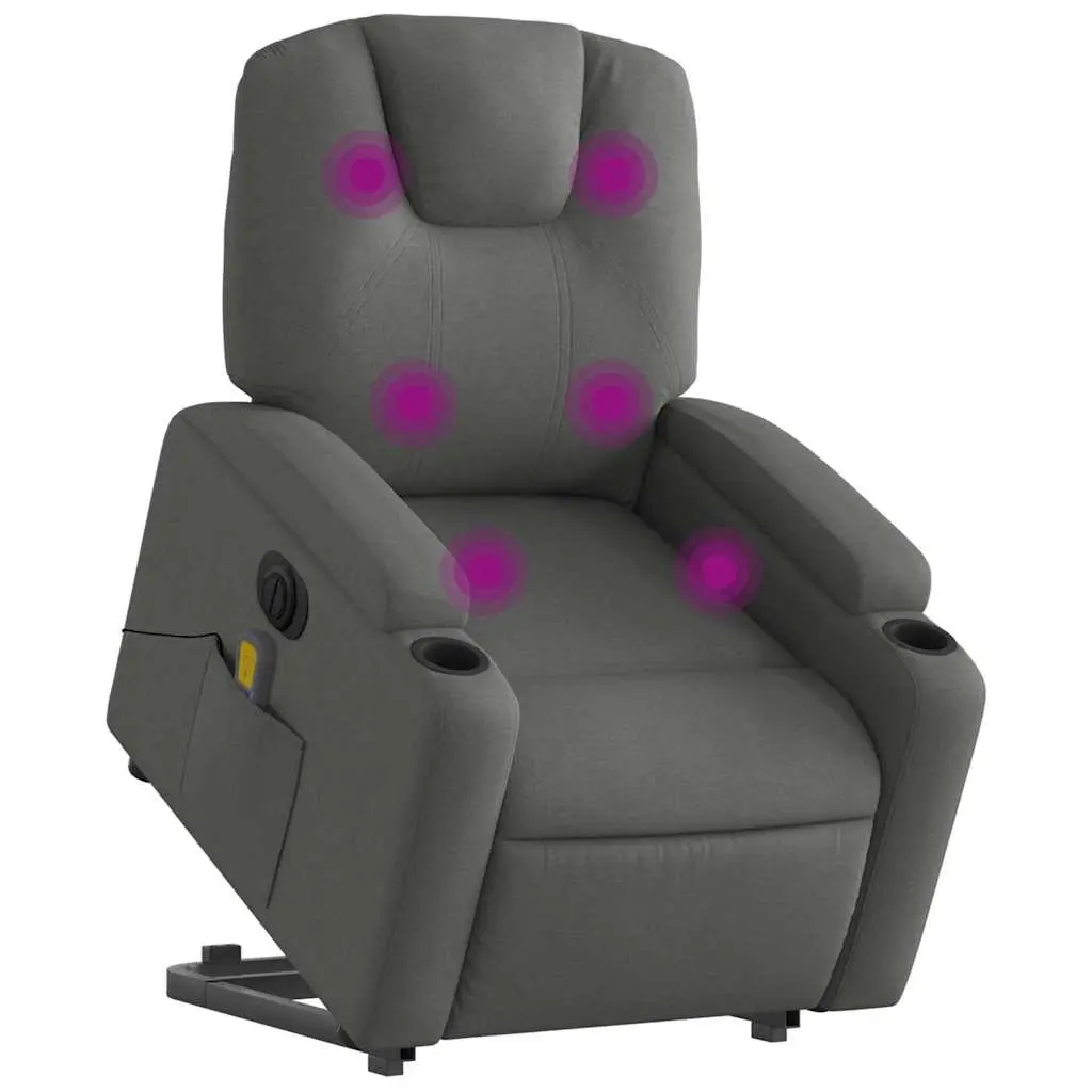 Electric Massage Recliner Chair Grey Fabric Power Lift Armchair