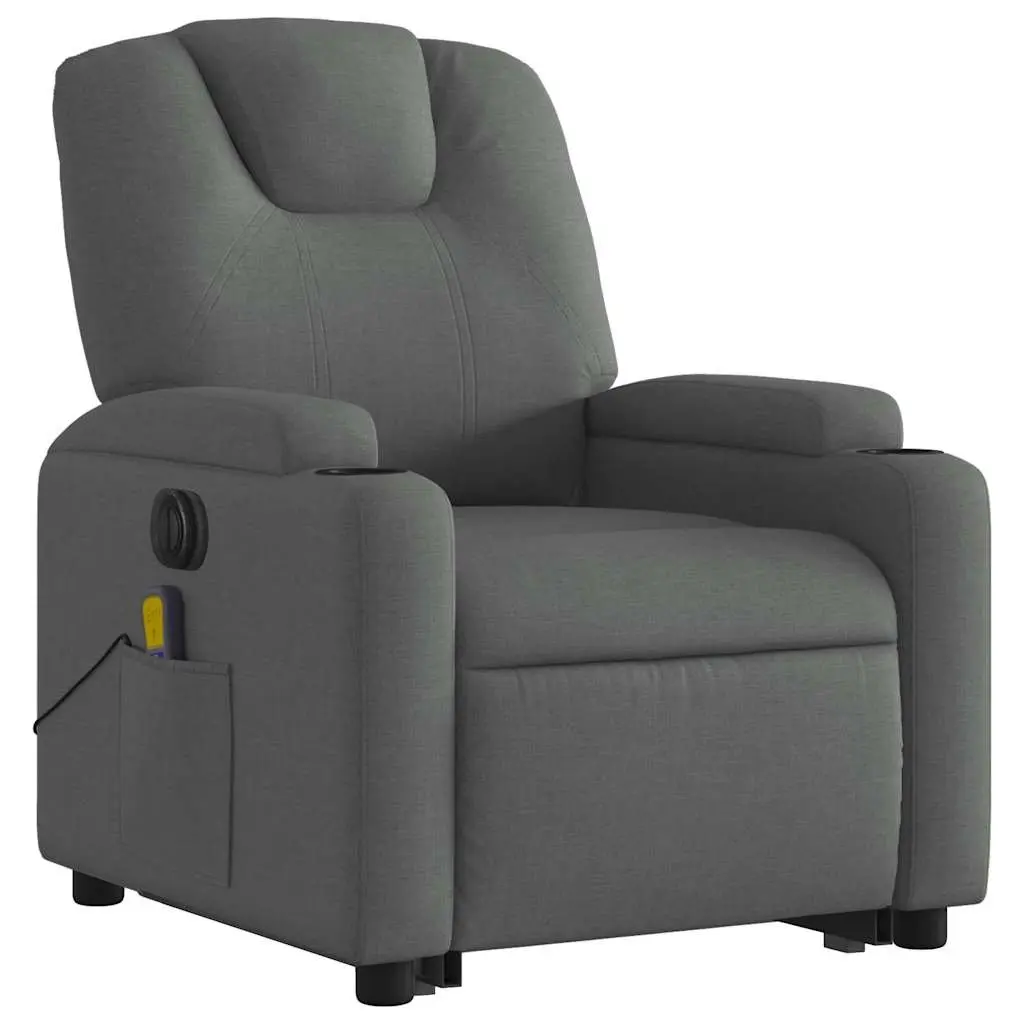 Electric Massage Recliner Chair Grey Fabric Power Lift Armchair