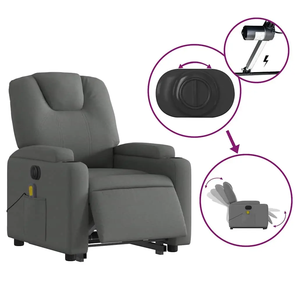 Electric Massage Recliner Chair Grey Fabric Power Lift Armchair