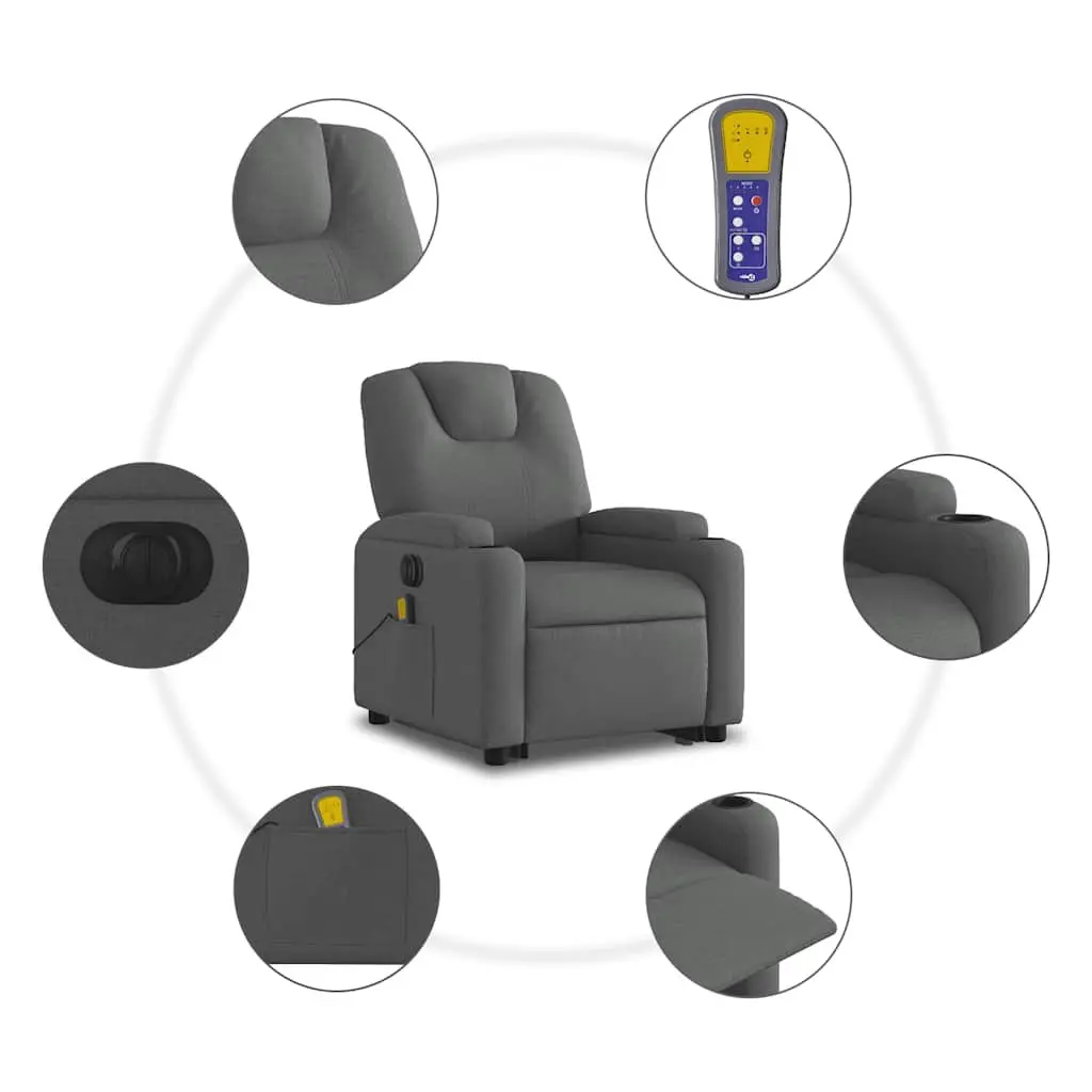Electric Massage Recliner Chair Grey Fabric Power Lift Armchair
