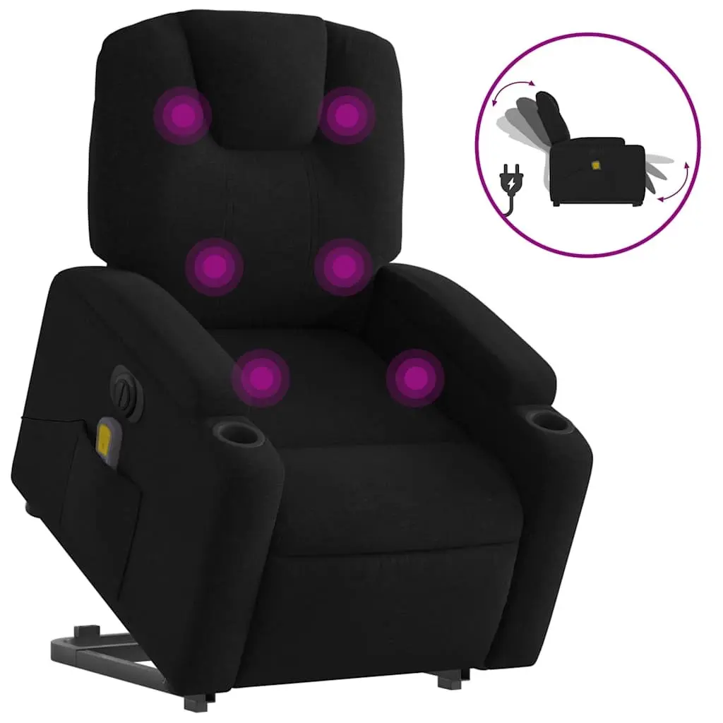 Electric Massage Chair Black Fabric Stand Up Recliner 135 Degrees Vibration